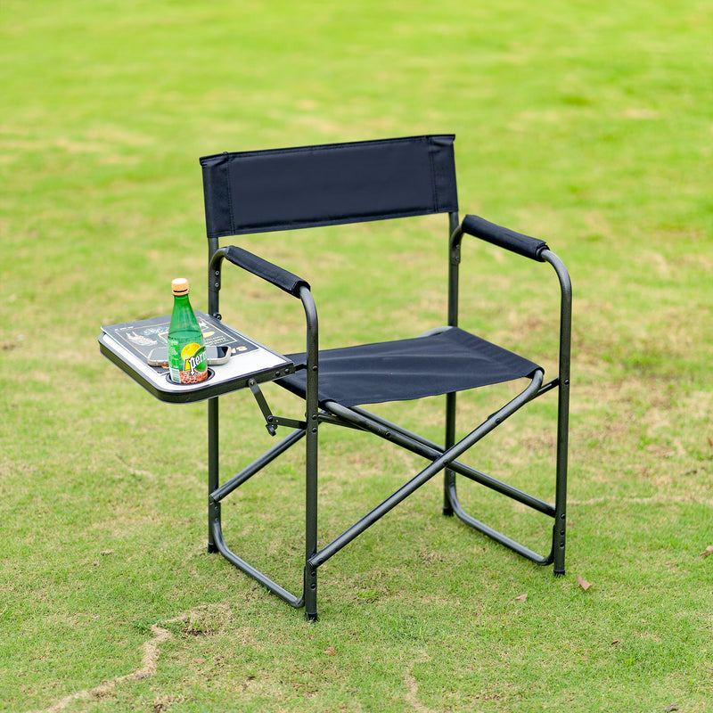 Folding Directors Chair with Collapsible Side Table, Supports 250lbs