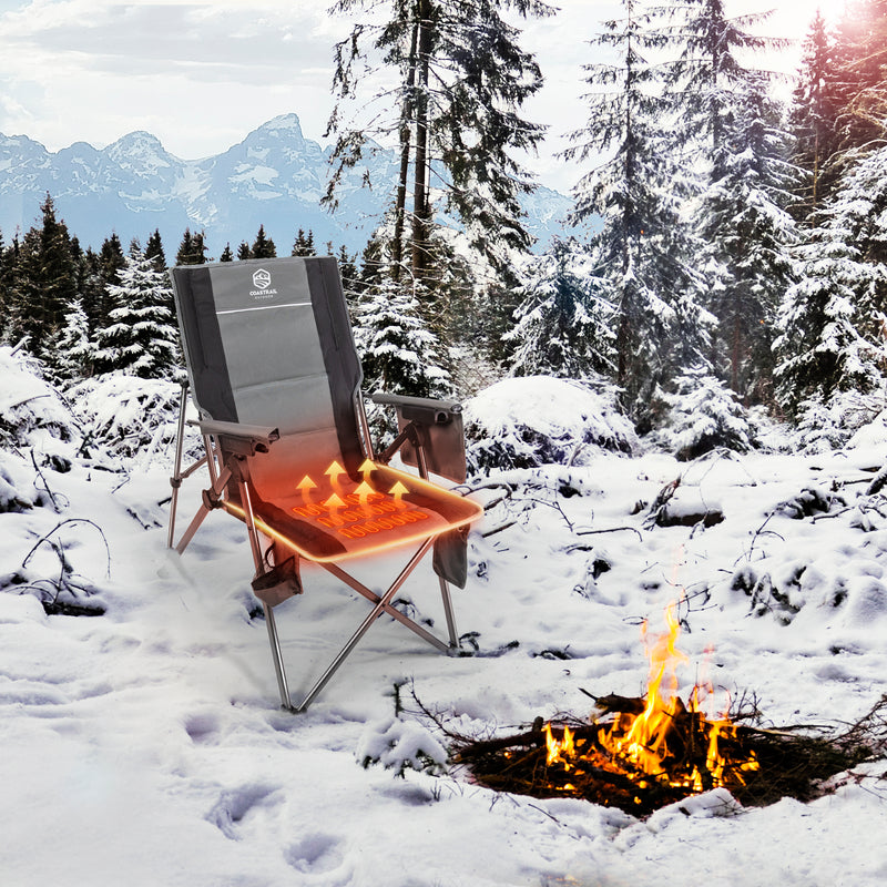 Heated Camping Chair Adjustable 3 Position Reclining Folding Lounge Chair