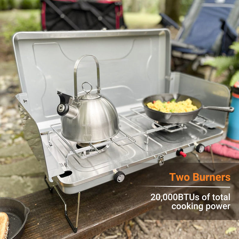 Propane Camping Stove Outdoor 20,000 BTUs Portable Camping Stove with 2 Burners