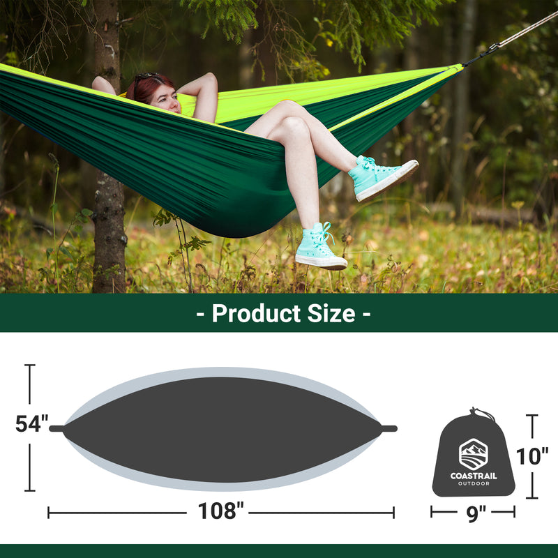 Deluxe Portable Hammock Compact 1-person With Tree Straps and Carabiners