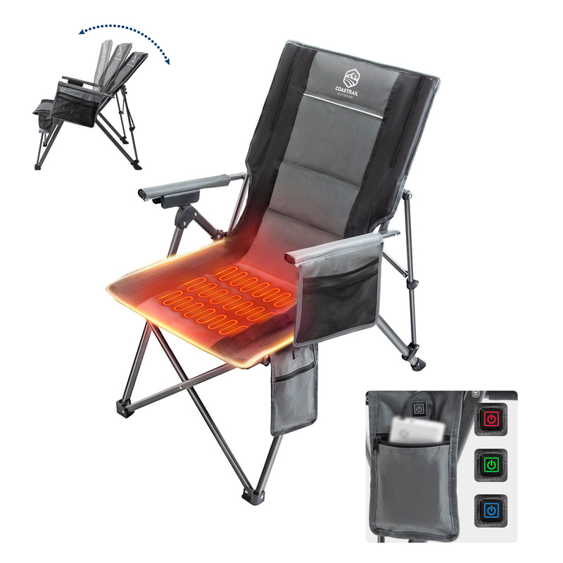 Heated Camping Chair Adjustable 3 Position Reclining Folding Lounge Chair