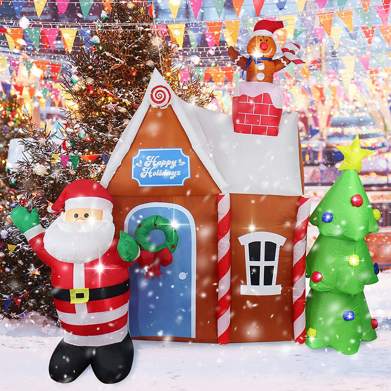 7ft Christmas Decorations Inflatable Gingerbread House with Built-in LED