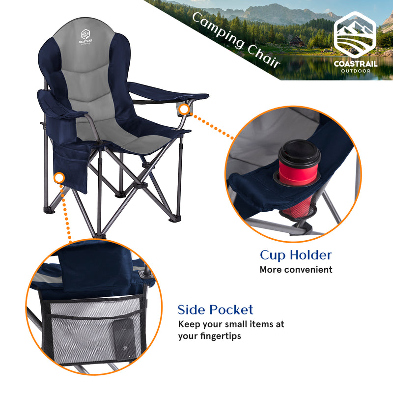 Camping Chair with Lumbar Back Support Oversized Padded Lawn Chair, Su