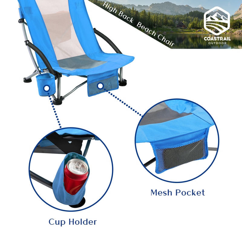 High Back Beach Chair Folding Chair - Blue