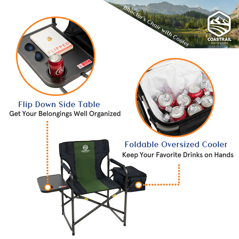 Folding Directors Camping Chair with Cooler, Support Up to 400 lbs