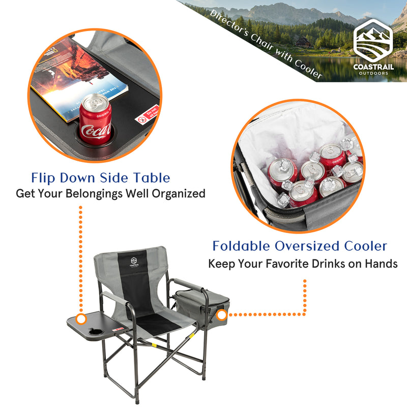 Folding Directors Camping Chair with Cooler, Support Up to 400 lbs