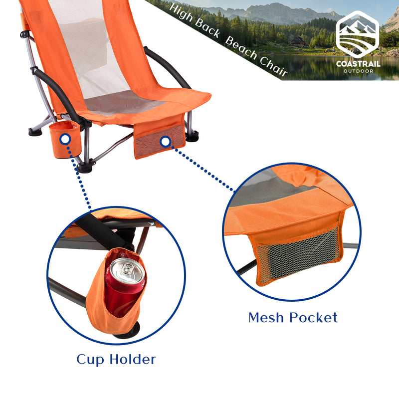 High Back Beach Chair Folding Chair - Orange