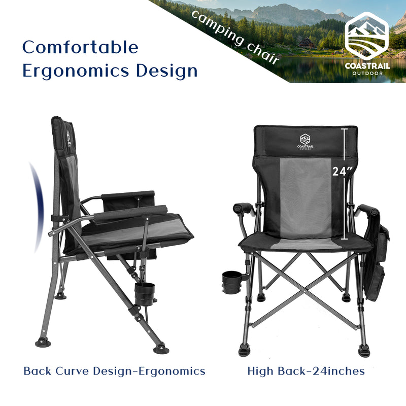 24" High Back Fully Padded Folding Camping Chair, up to 350 lbs