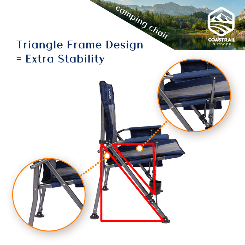 24" High Back Fully Padded Folding Camping Chair, up to 350 lbs