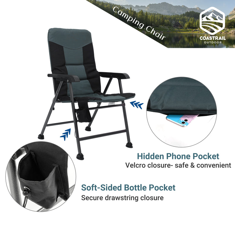 23.6" High Back Camping Chair with Fully Padded Seat up to 400 lbs