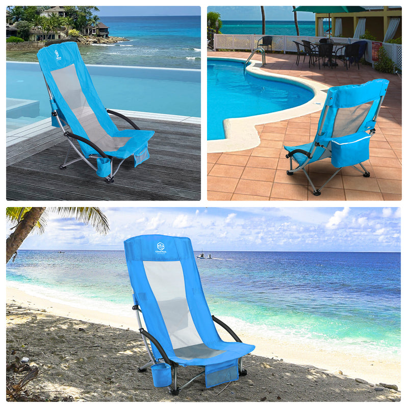 High Back Beach Chair Folding Chair - Blue