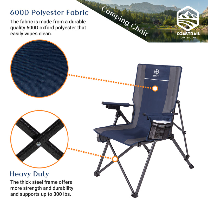 Reclining Camping Chairs with Adjustable 3 Position, up to 300 LBS