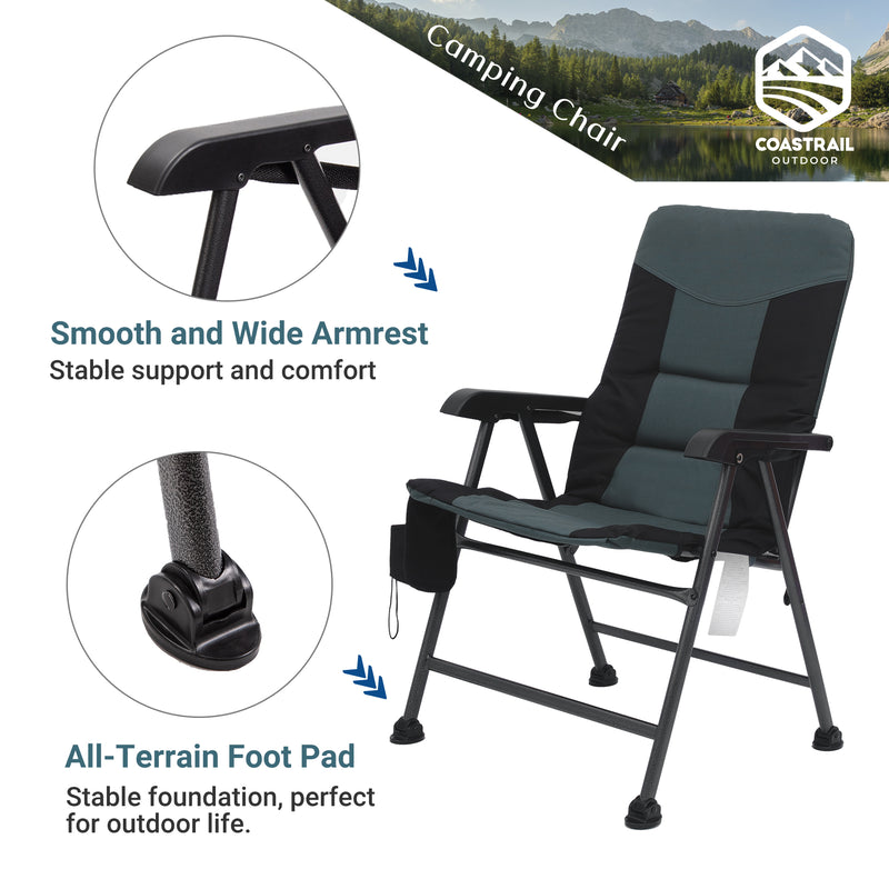 23.6" High Back Camping Chair with Fully Padded Seat up to 400 lbs