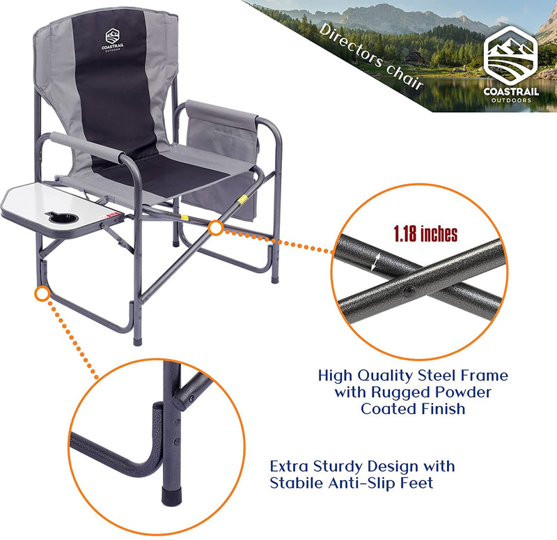 28" Wide Oversized Directors Chair XXL Full Back Padded Camp Chair, up to 600lbs