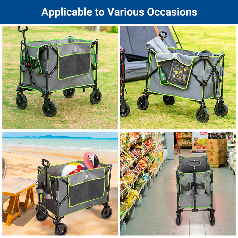 X-Large Collapsible Folding Wagon Utility Garden Cart with Side Pockets