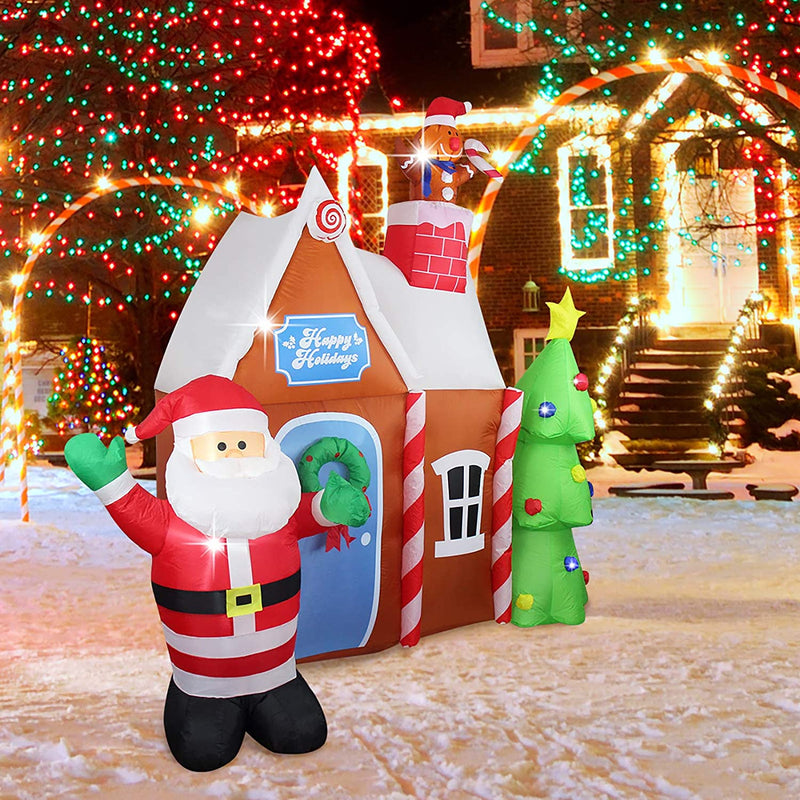7ft Christmas Decorations Inflatable Gingerbread House with Built-in LED