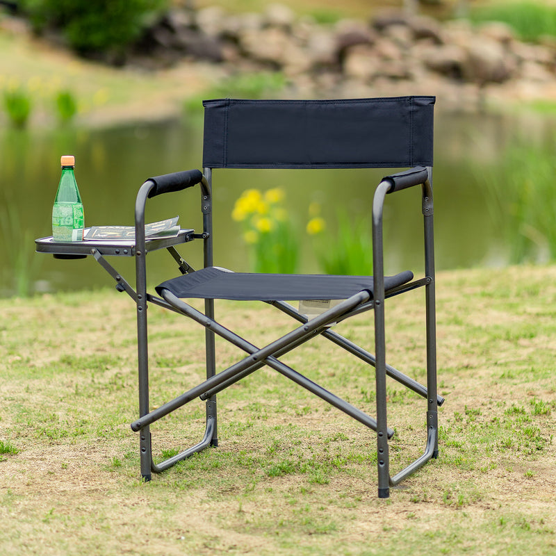 Folding Directors Chair with Collapsible Side Table, Supports 250lbs