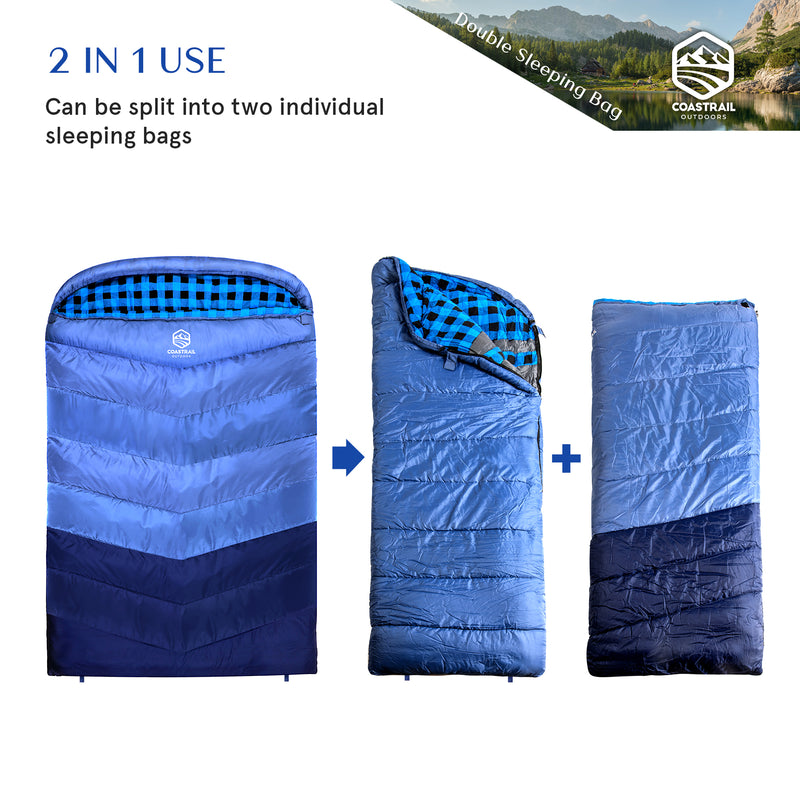 0 Degree Double Sleeping Bag, 3-Zone Design