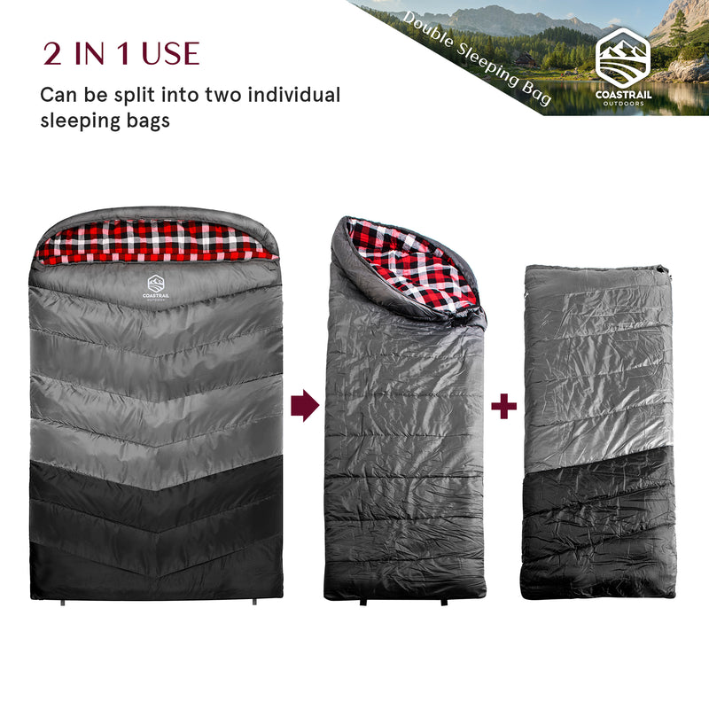 20 Degree Double Sleeping Bag, 3-Zone Design
