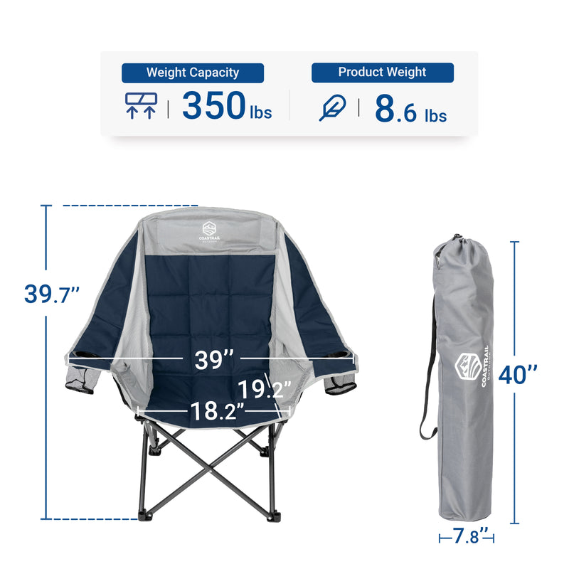 Lightweight Outdoor Camping Folding Lawn Chair with Mesh Armrests, Support 350 lbs