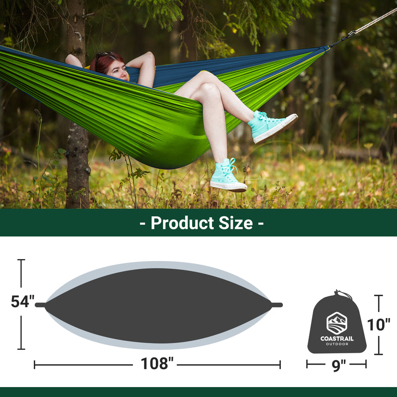 Deluxe Portable Hammock Compact 1-person With Tree Straps and Carabiners