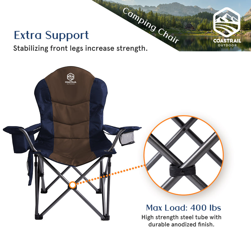 Camping Chair with Lumbar Back Support Oversized Padded Lawn Chair, Supports 400lbs